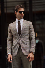 Load image into Gallery viewer, Simon Sim Fit High Quality Pointed Collar Plaid Wool Beige Blazer
