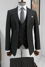 Load image into Gallery viewer, Simon Slim Fit High Quality Striped Black Suit
