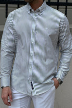 Load image into Gallery viewer, Simon Slim Fit Special Production High Quality White &amp; Green Stripe Shirt
