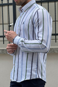 Simon Slim Fit Special Production High Quality White & Green Shirt