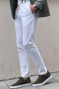 Simon Slim Fit High Quality Self Patterned White Cotton Pants