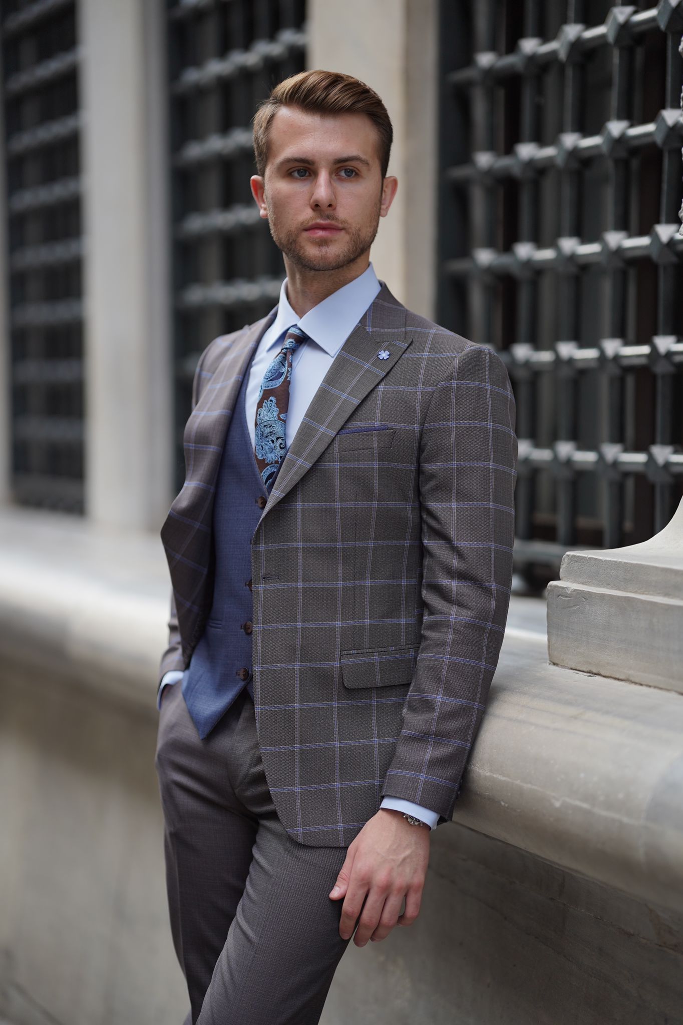 Simon Slim Fit Plaid Brown Woolen Combination Suit – MCR TAILOR