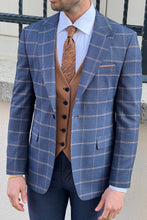 Load image into Gallery viewer, Simon Sim Fit Plaid Navy Blue Woolen Combination Suit

