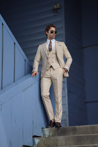 Simon Slim-fit Beige Wool Suit