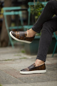 Stanley Brown Croc Pattern Loafer with Pool Sole Buckle Detail