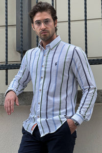 Simon Slim Fit Special Production High Quality White & Green Shirt