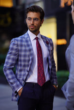 Load image into Gallery viewer, Jude High Quality Slim-fit Pointed Collar Plaid Wool Blue Blazer
