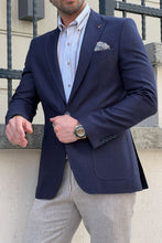 Load image into Gallery viewer, Simon Sim Fit Self Patterned Navy Blue Blazer Only
