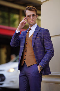 Jude Slim Fit Plaid Navy & Blue Woolen Combination Suit