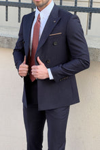 Load image into Gallery viewer, Simon Sim Fit Double Breasted Navy Blue Woolen Suit

