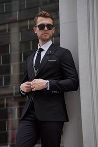 Simon Slim Fit Wool Combination Black & Gray Suit