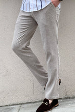 Load image into Gallery viewer, Simon Slim Fit High Quality Self Patterned Beige Linen Pants
