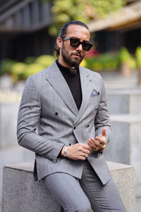 Craig Slim Fit Gray Double Breasted Suit