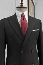 Load image into Gallery viewer, Simon Slim Fit Double Breasted Striped BLACK Woolen Suit
