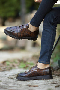 Abboud New Collection Eva Sole Croc Theme Casual Brown Shoes