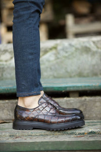 Abboud New Collection Eva Sole Croc Theme Casual Brown Shoes