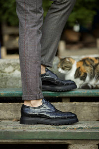 Abboud New Collection Genuine Leather Croc Theme Casual Black Shoes