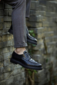 Abboud New Collection Genuine Leather Croc Theme Casual Black Shoes