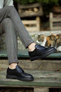 Abboud New Collection Genuine Leather Croc Theme Casual Black Shoes