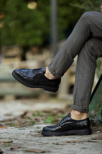 Abboud New Collection Genuine Leather Croc Theme Casual Black Shoes