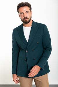 Oliver Slim Fit Double Breasted Petrol Blue Blazer