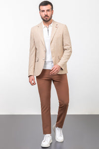 Oliver Slim Fit Beige Striped Blazer