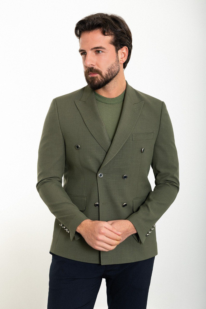 Oliver Slim Fit Khaki Double Breasted Blazer