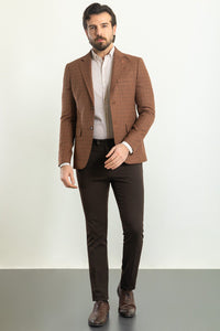 Oliver Slim Fit Brown Plaid Blazer