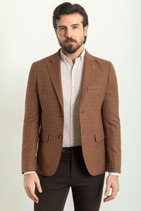 Oliver Slim Fit Brown Plaid Blazer