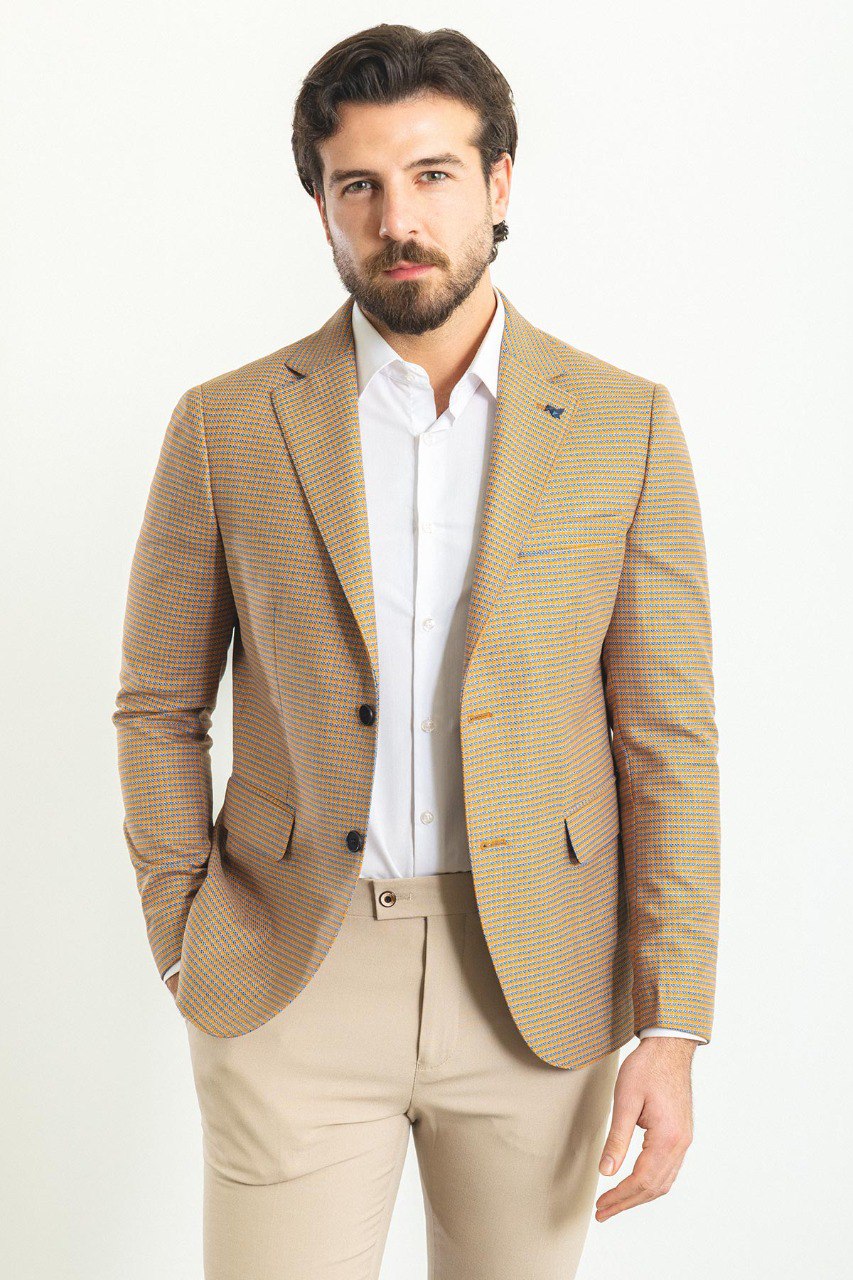 Oliver Slim Fit Beige Plaid Blazer