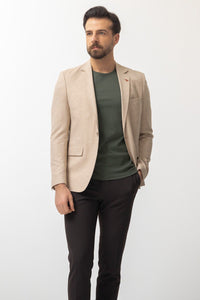 Tyler Slim Fit Beige Plaid Blazer