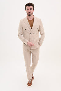 Tyler Slim Fit Beige Double Breasted Blazer