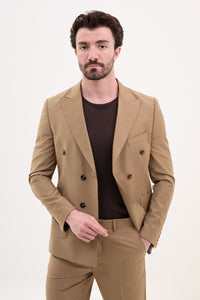 Tyler Slim Fit Camel Double Breasted Blazer