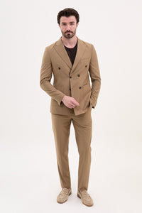 Tyler Slim Fit Camel Double Breasted Blazer