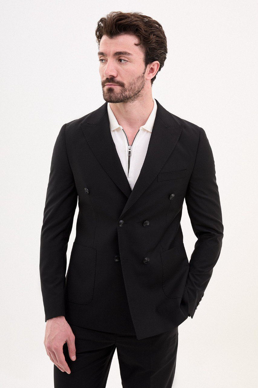 Tyler Slim Fit Black Double Breasted Blazer