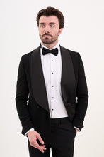 Load image into Gallery viewer, Tyler Slim Fit Black Wedding Stripe Lapeled Tux/Suit
