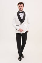 Load image into Gallery viewer, Tyler Slim Fit White Wedding Stripe Lapeled Tux/Suit
