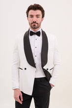 Load image into Gallery viewer, Tyler Slim Fit White Wedding Stripe Lapeled Tux/Suit
