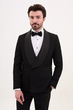 Load image into Gallery viewer, Tyler Slim Fit Black Stripe Lapeled Tux/Suit
