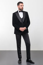 Load image into Gallery viewer, Tyler Slim Fit Black Vested Party Patterned Tuxedo
