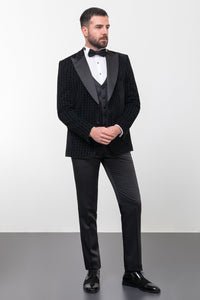 Tyler Slim Fit Black Vested Party Patterned Tuxedo