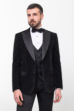 Load image into Gallery viewer, Tyler Slim Fit Black Vested Party Patterned Tuxedo
