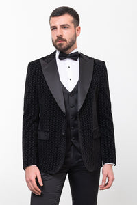 Tyler Slim Fit Black Vested Party Patterned Tuxedo