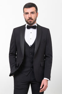 Tyler Slim Fit Black Vested Shawl Lapeled Tuxedo