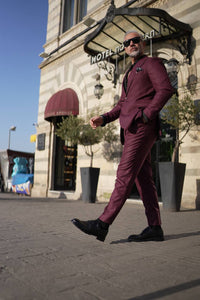 Tyler Slim Fit Special Designed Burgundy Suit with Pleated Pants