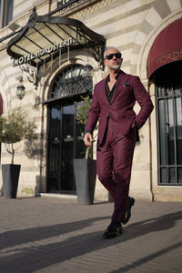 Tyler Slim Fit Special Designed Burgundy Suit with Pleated Pants