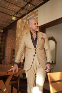 Tyler Slim Fit Special Designed Beige Suit with Pleated Pants