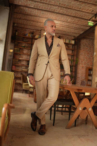 Tyler Slim Fit Special Designed Beige Suit with Pleated Pants