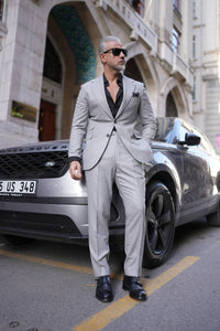 Tyler Slim Fit Special Designed Grey Suit with Pleated Pants