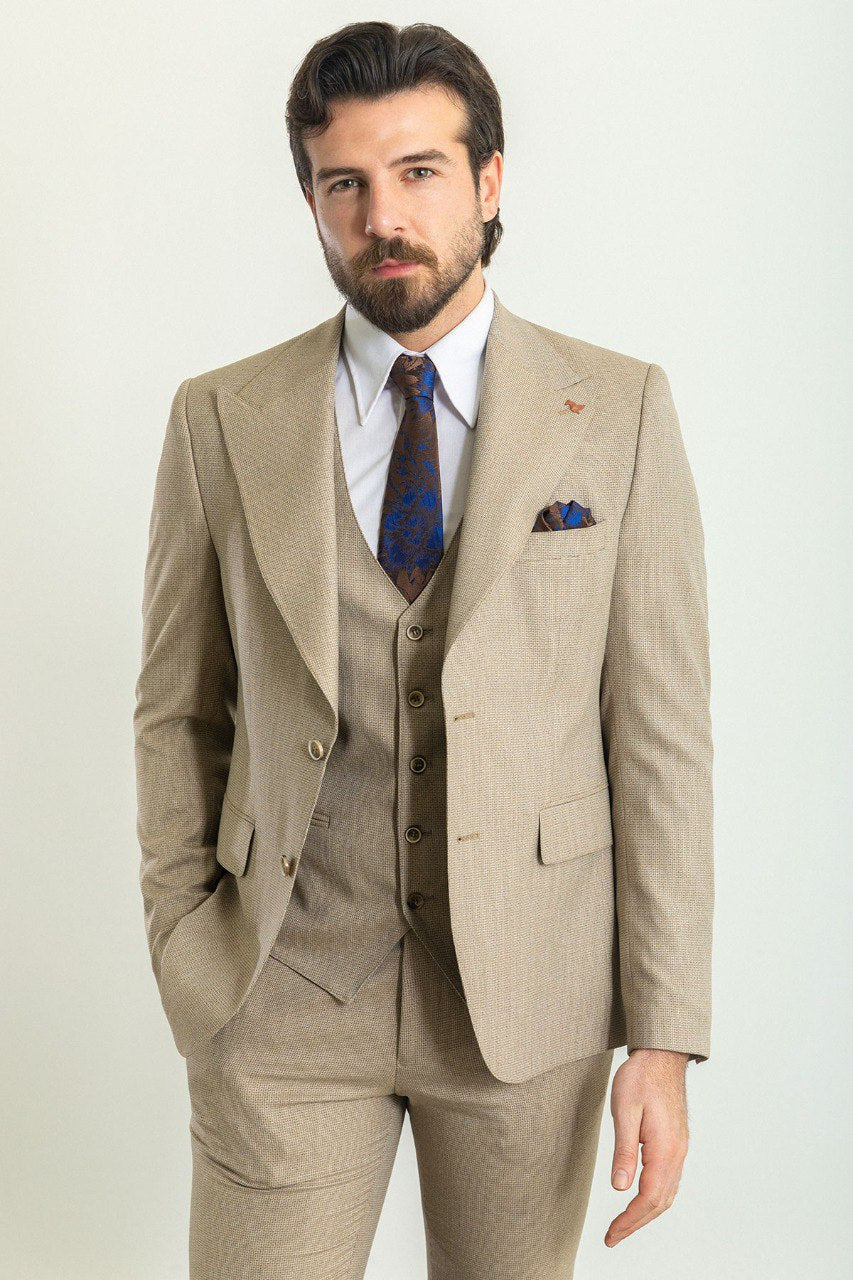 Liam Slim Fit Beige Vested Suit